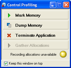 Control Profiling dialog - Dump Memory button
