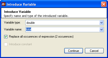 Introduce Variable dialog