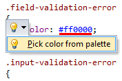 Color highlighting and access to the Select Color window in CSS