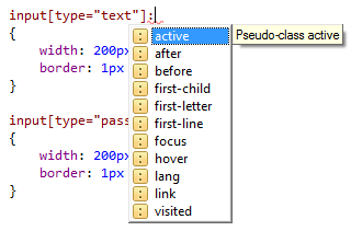 ReSharper helps complete all kinds of selectors including pseudo-classes
