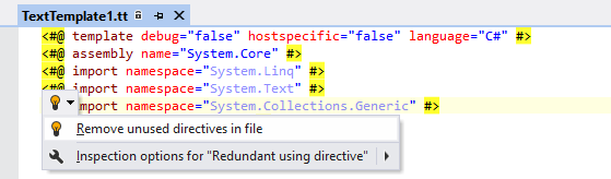 Remove unused directives context action in T4 file