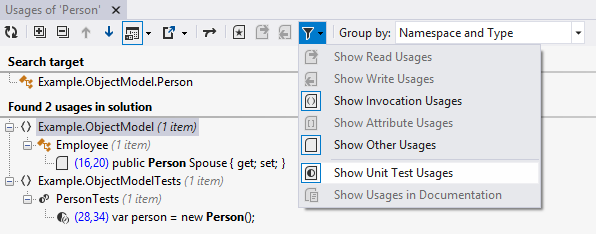 Filtering xUnit.net test usages out of Find Usages results
