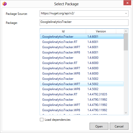 Select package from NuGet gallery