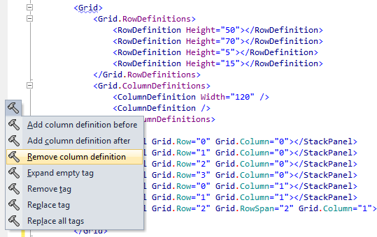 ReSharper can help if you want to add or remove a column definition