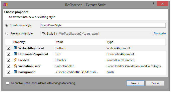 ReSharper 8 Extract Style refactoring dialog