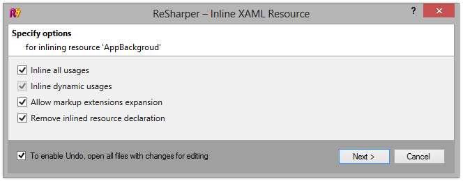 ReSharper 8 Inline Resource options