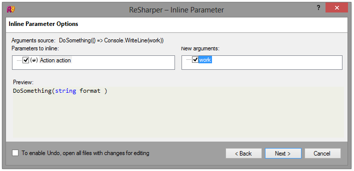 ReSharper 8 Inline Refactoring Inline Parameter Options Dialog