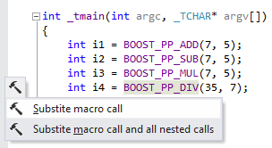 ReSharper's context actions to substitute a single macro call or all nested calls