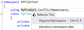 Introduce Namespace Alias refactoring