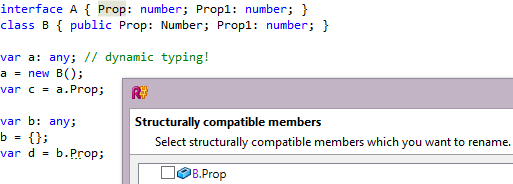 ReSharper 8.1 TypeScript Rename Refactoring Structurally Compatible Members